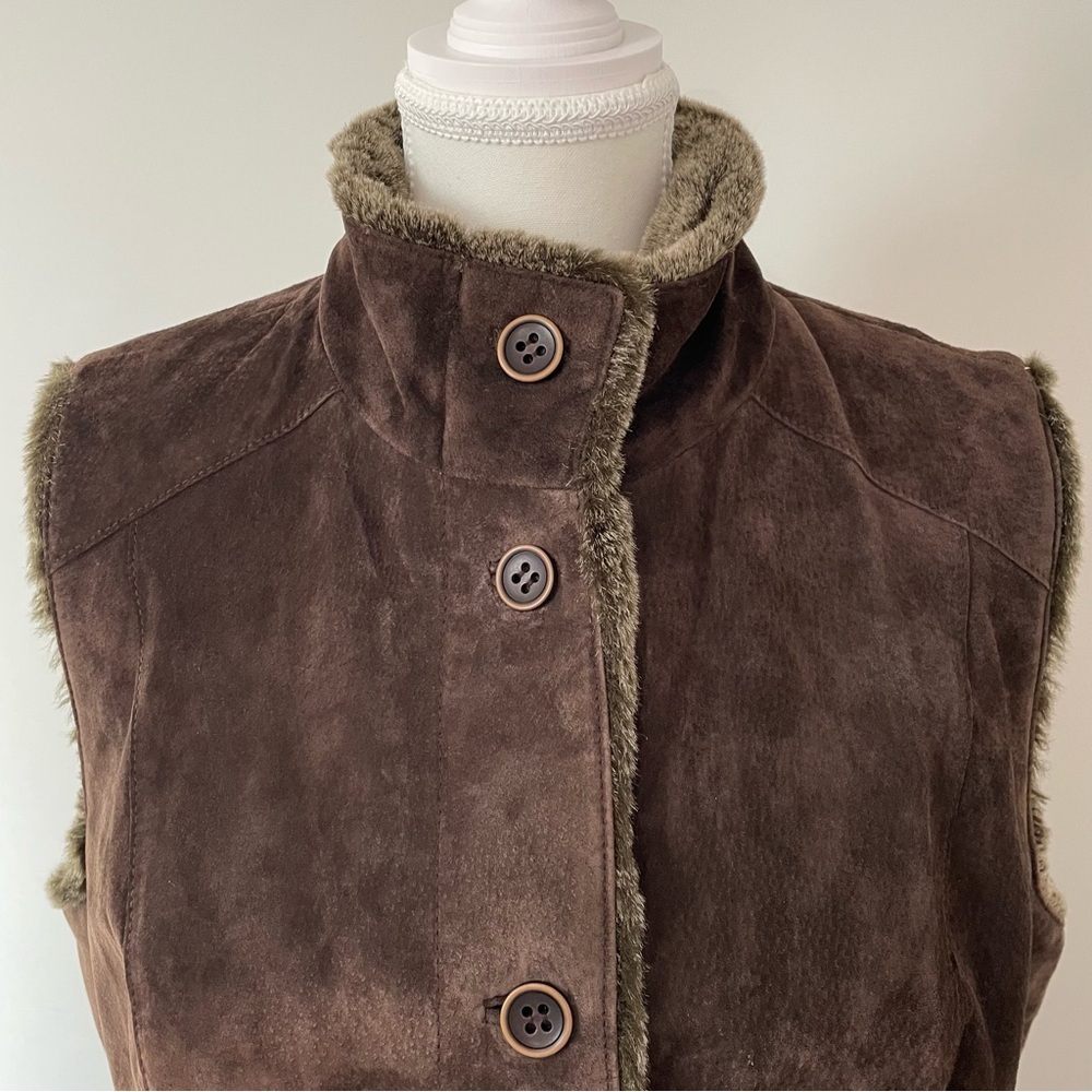 Vintage Eddie Bauer Seattle Brown Suede Faux Fur Lined Western Vest Size Large - Picture 4 of 9